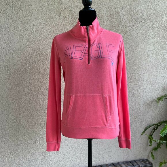 American Eagle Womens Sweatshirt Size XS Quarter‎ Zip Neon Pink Lightweight - Picture 7 of 13